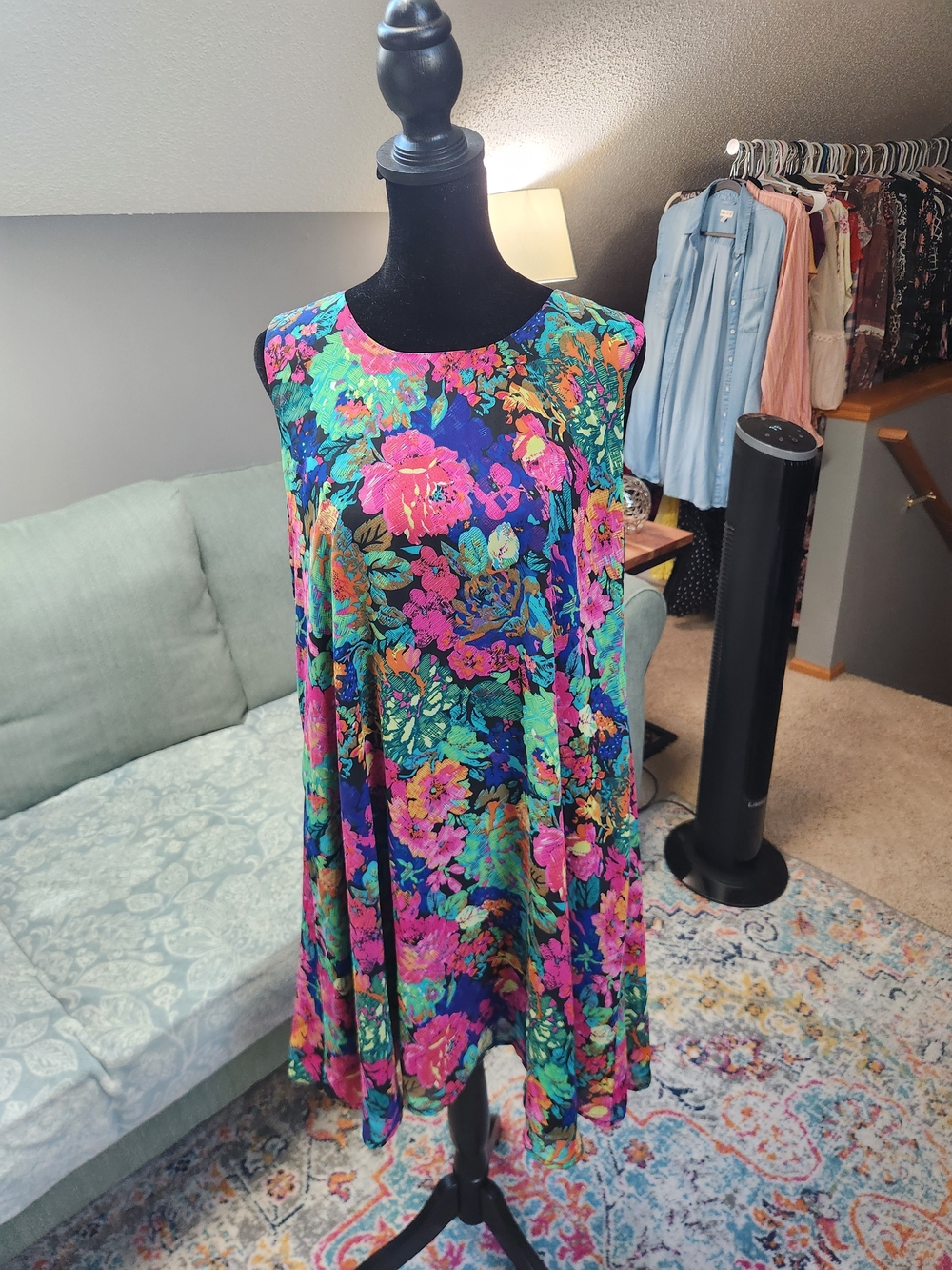 Tribal Femme Sleeveless Floral Swing Top - Vibrant Multi Color Medium Adorable